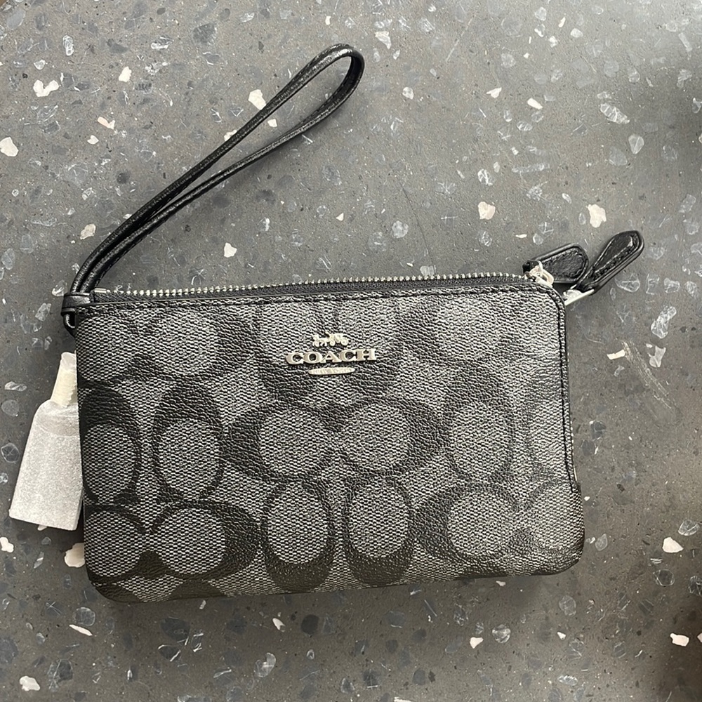 Black Coach Double Zip Wallet